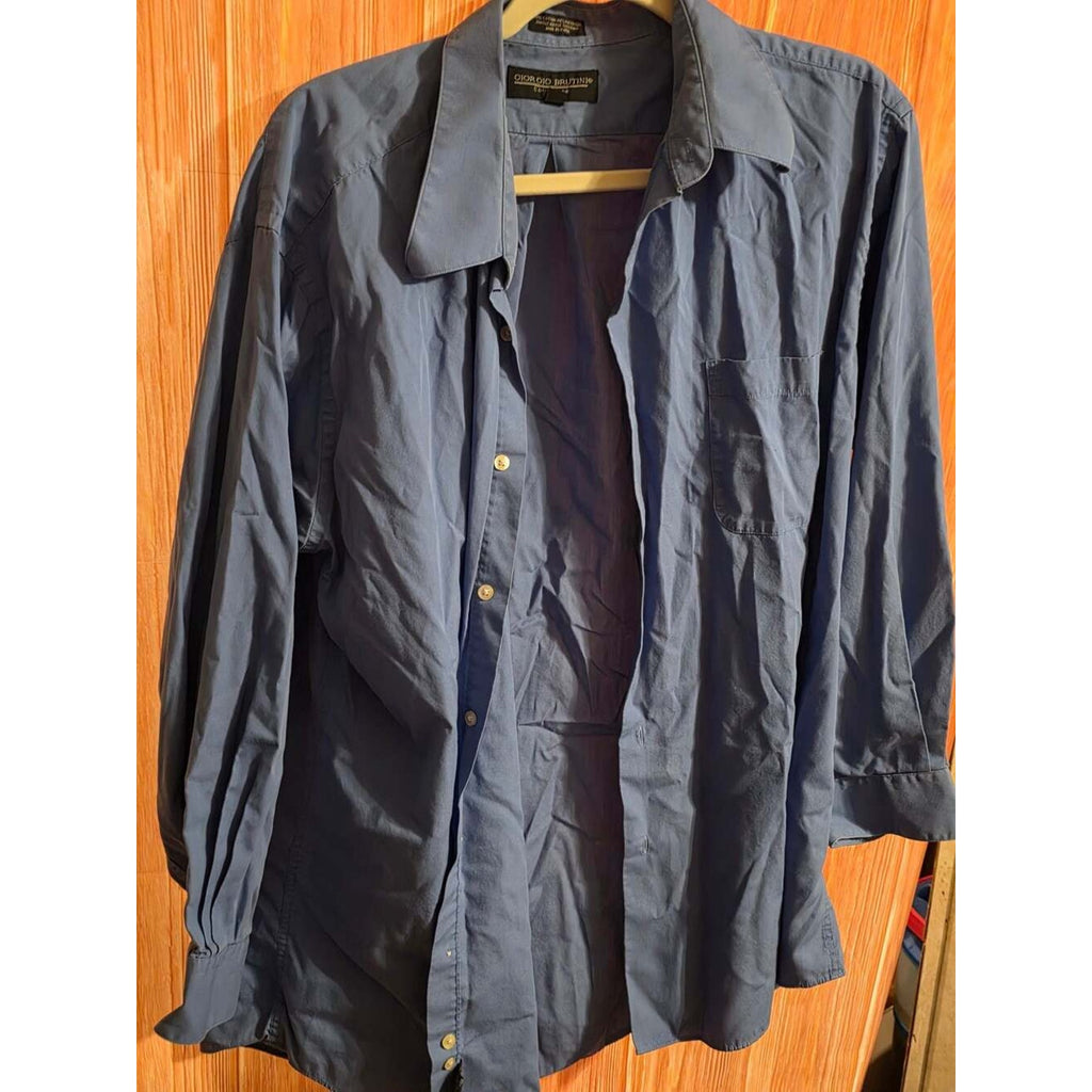 Giorgio Brutini Men's Blue Long Sleeve Button-Down Dress Shirt Size XL 17-17.5
