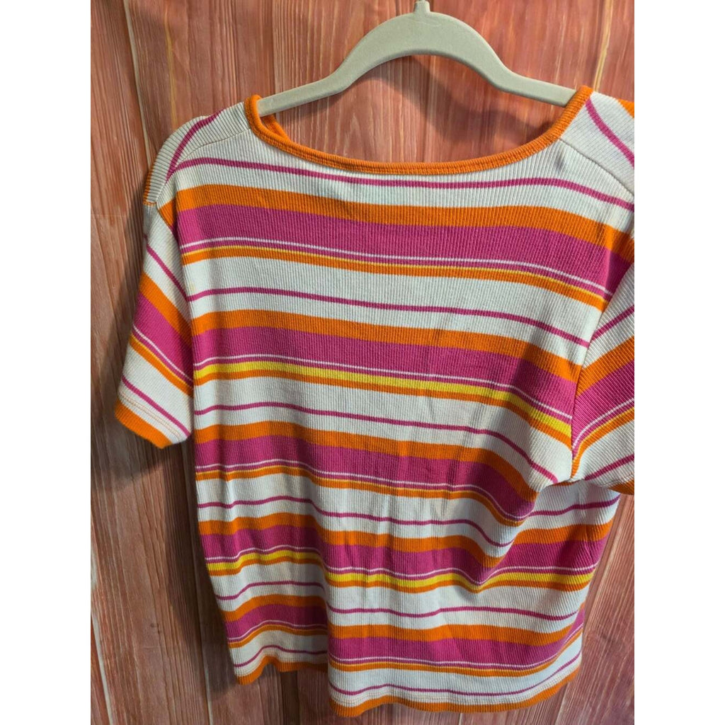 Mountain Lake Short Sleeve Striped V-Neck Wrap Knit T-Shirt Medium