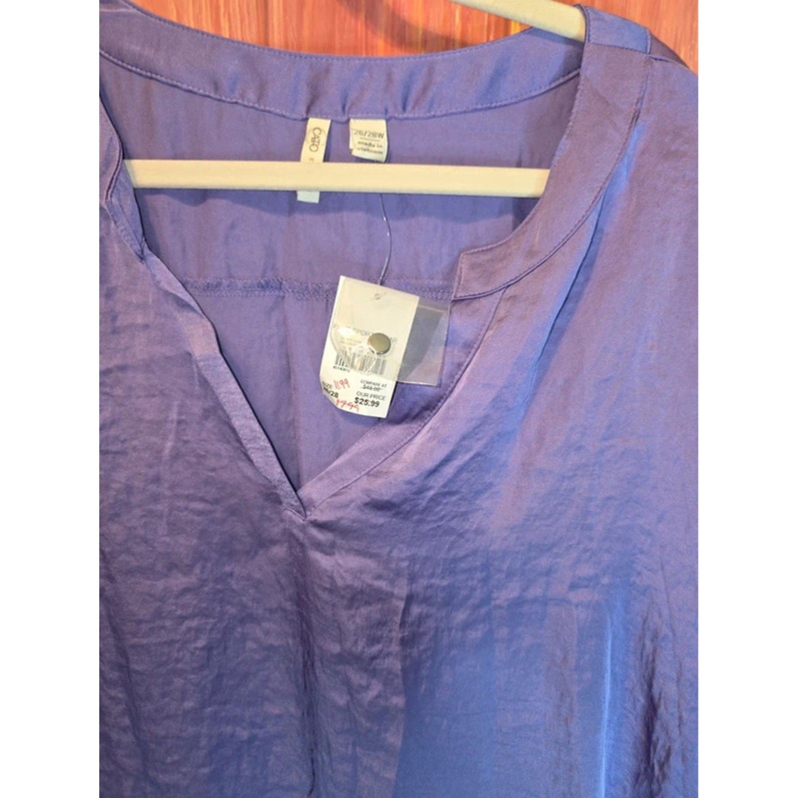 NWT Cato Lavender Purple Satin Split Neck Roll Tab Sleeve Hi-Low Blouse 26/28W