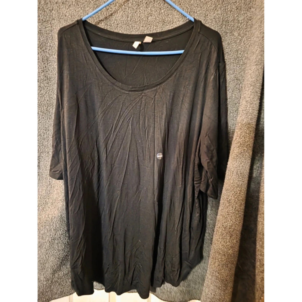CATO Womens 22/24W Solid Black Scoop Neck Short Sleeve Basic T-Shirt Top
