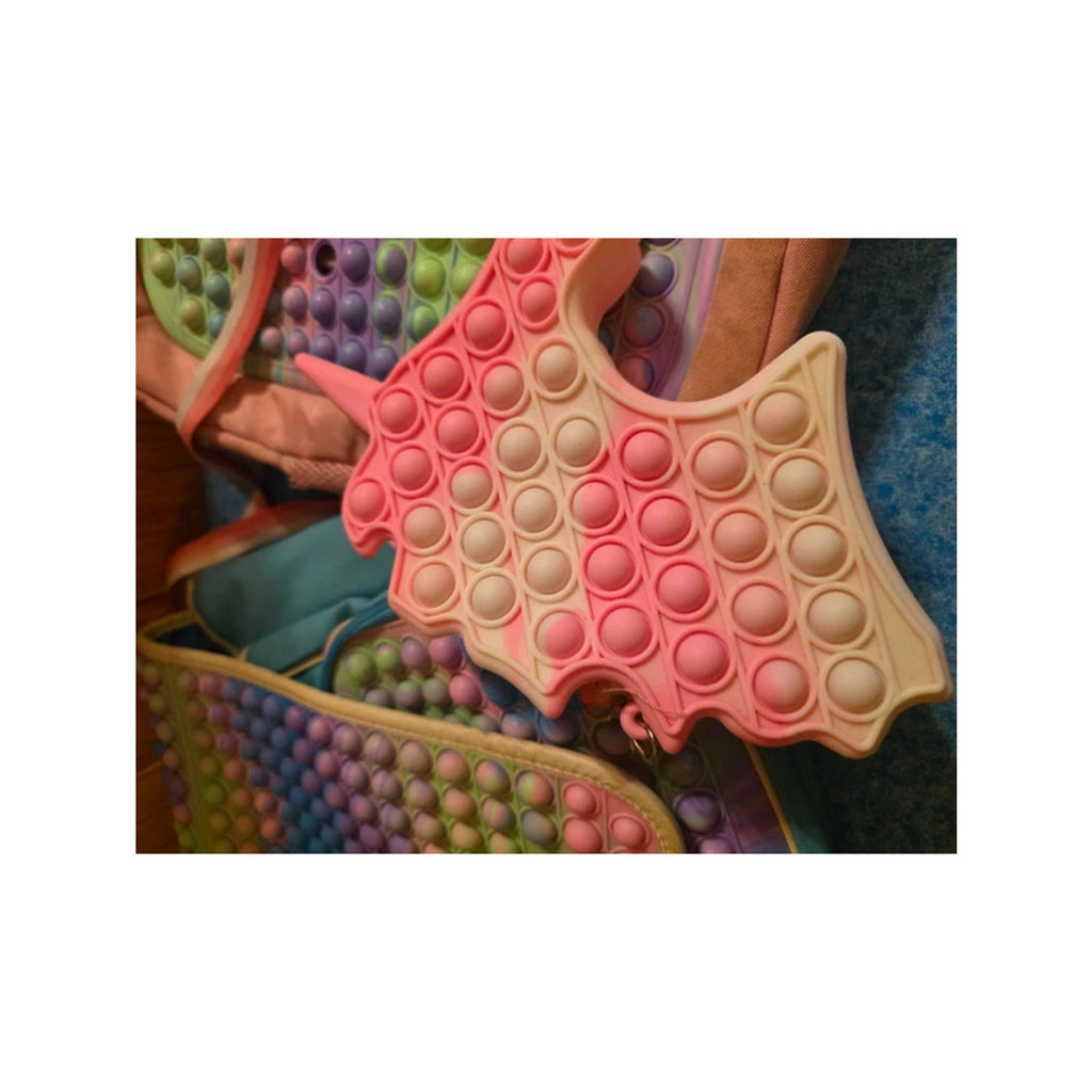 3 Piece Pop It Fidget Bag Set Backpack Crossbody Unicorn Pastel Rainbow Sensory