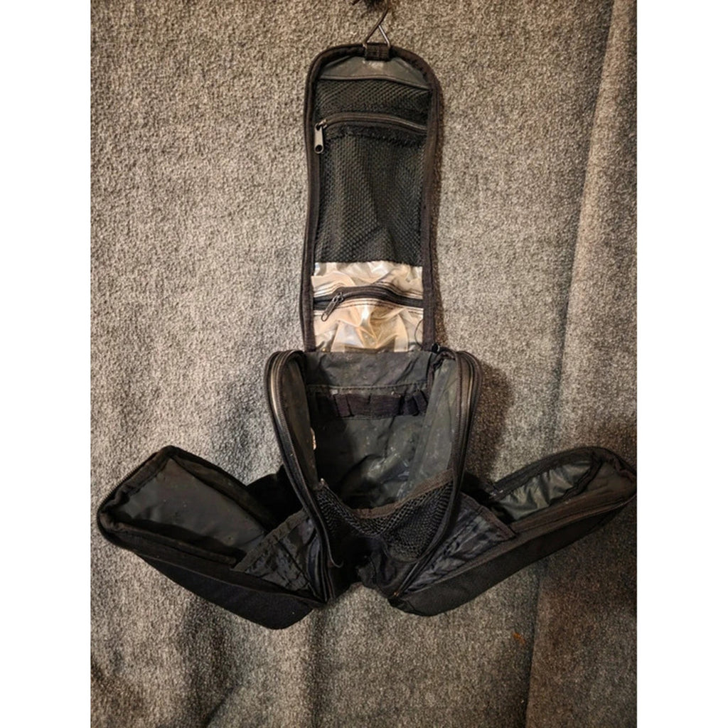 Hanging Travel Toiletry Bag Makeup Organizer Black Multiple Pockets Mirror Hook