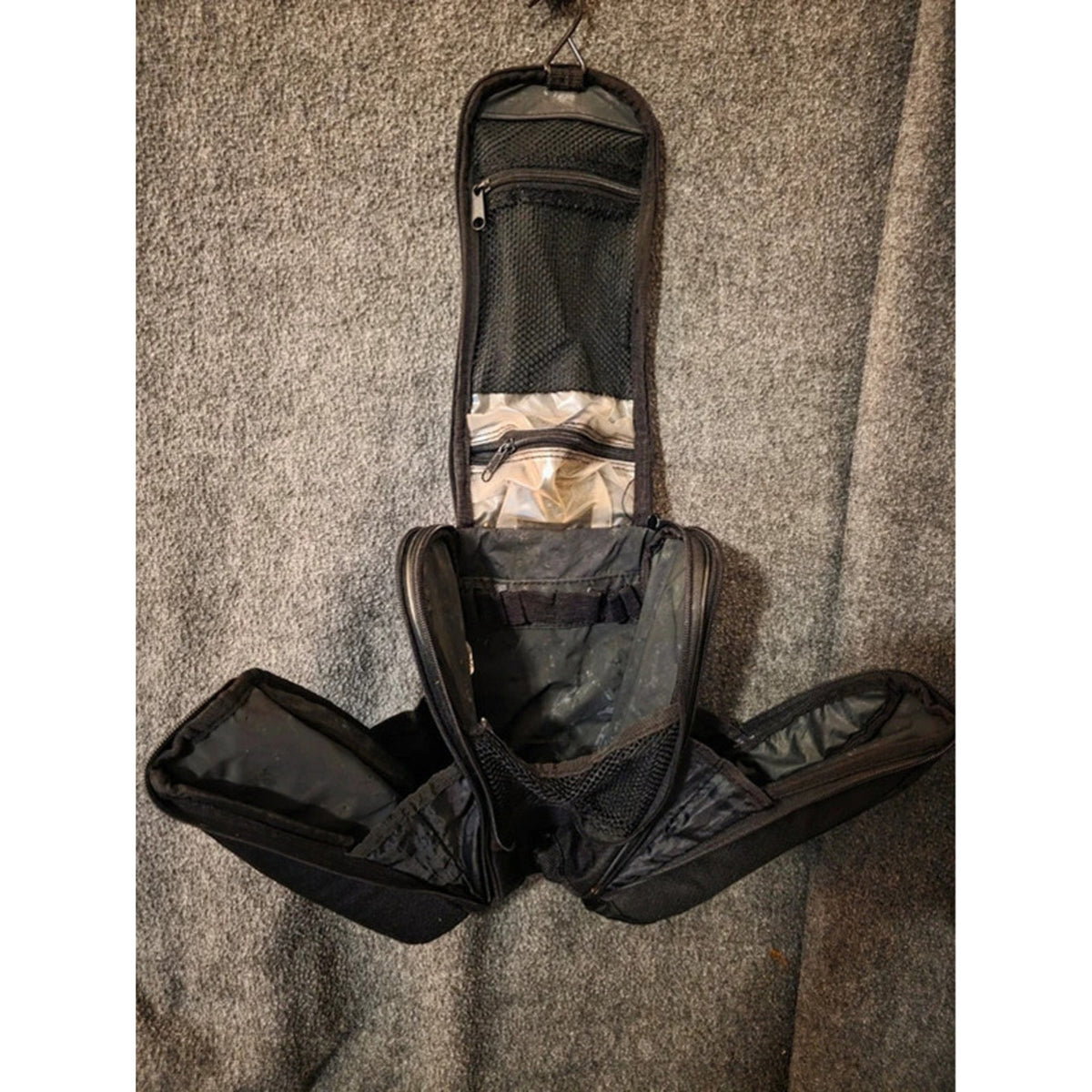 Hanging Travel Toiletry Bag Makeup Organizer Black Multiple Pockets Mirror Hook
