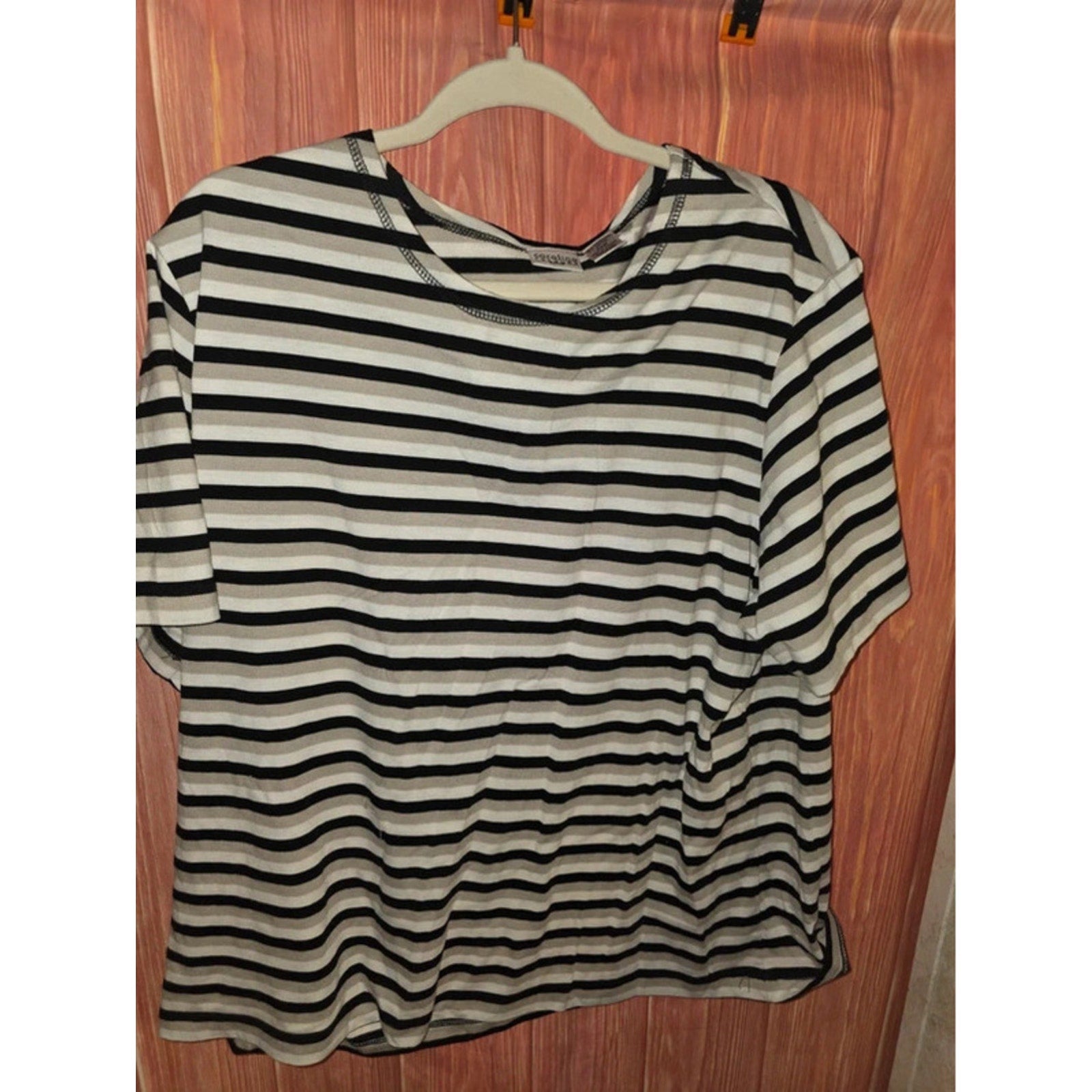Carolina Colours Plus Striped Short Sleeve T-Shirt Top Tan Black White 20W