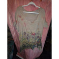 Boho 2X Smocked Bodice Floral Rhinestone Cold Shoulder Tunic Top Plus