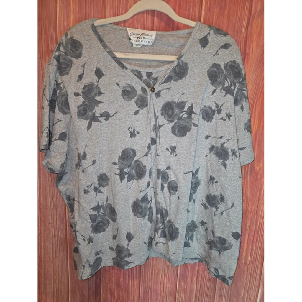 Giorgio Fiorlini Plus Gray Floral Layered Button Top 22/24 Made in USA