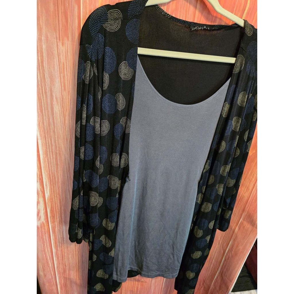 Rose in Green Cardigan and Tank Top Set Black Blue Circle Pattern Size XL