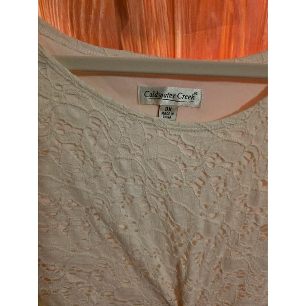 Coldwater Creek Cream Floral Lace Top Blouse Lined Short Sleeve Plus Size 3X