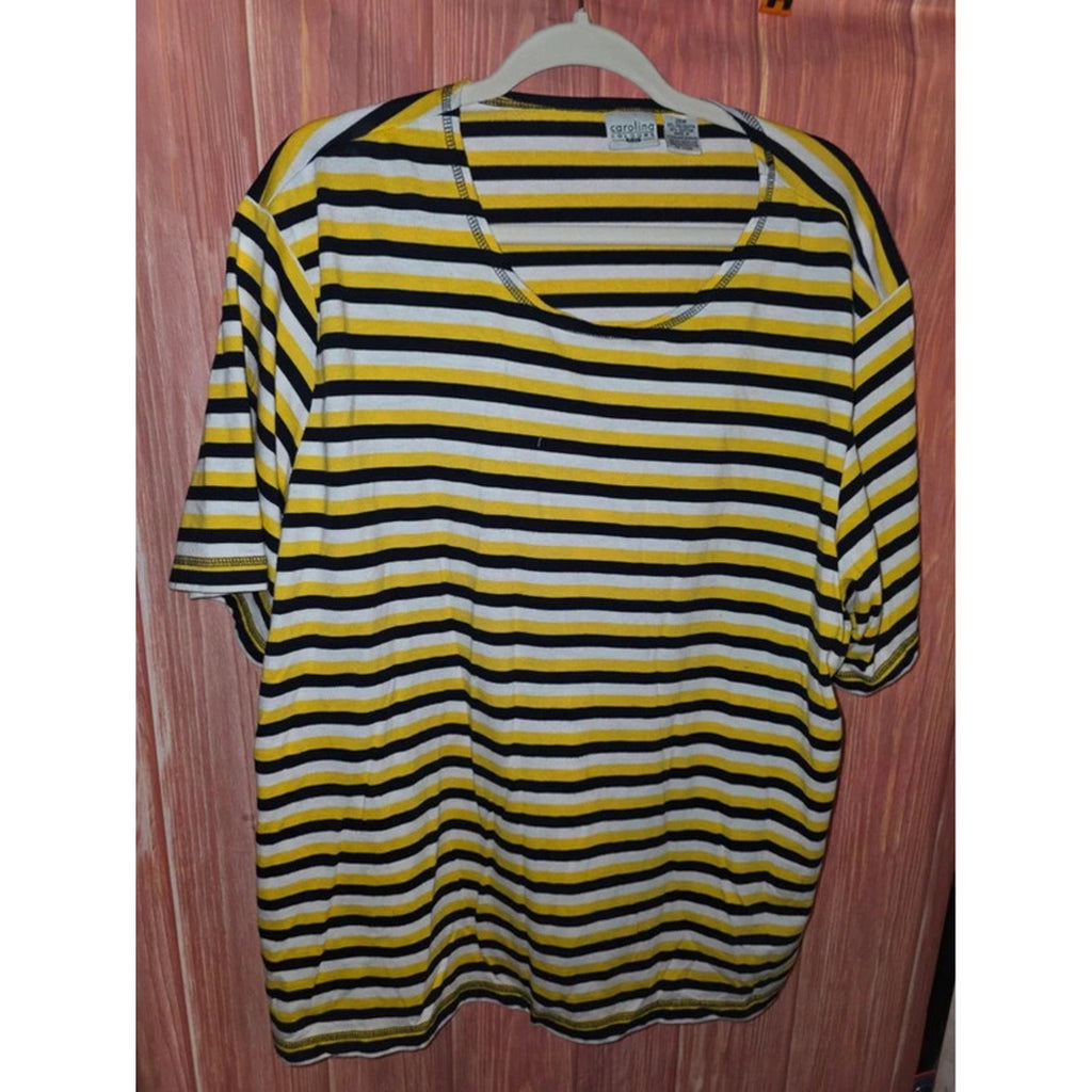 Carolina Colours Plus Striped Short Sleeve T-Shirt Yellow Navy White 26W 3X/4X
