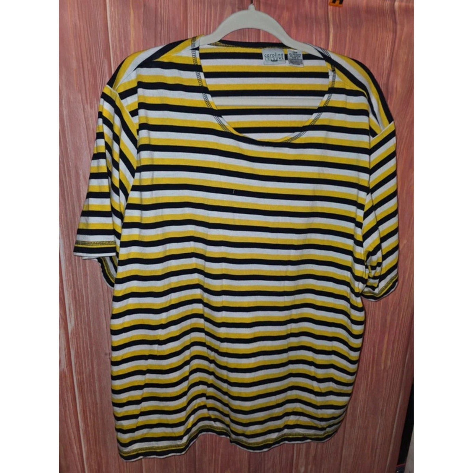 Carolina Colours Plus Striped Short Sleeve T-Shirt Yellow Navy White 26W 3X/4X