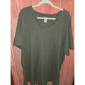 Fashion Bug Vintage Textured Knit V-Neck T-Shirt Top Olive Army Green 3X