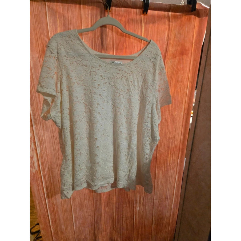 Coldwater Creek Cream Floral Lace Top Blouse Lined Short Sleeve Plus Size 3X