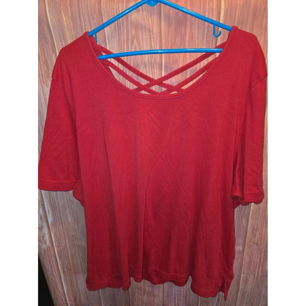 Chic Cato Red Short Sleeve Strappy V-Neck Top Plus Size 22W 24W