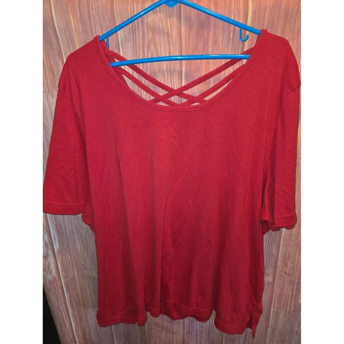 Chic Cato Red Short Sleeve Strappy V-Neck Top Plus Size 22W 24W