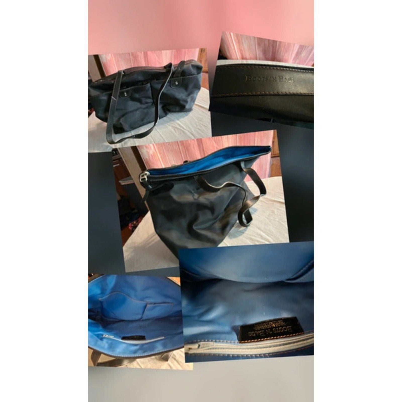 Boots 'N Bags Black Nylon & Genuine Leather Tote - Bright Blue Lining