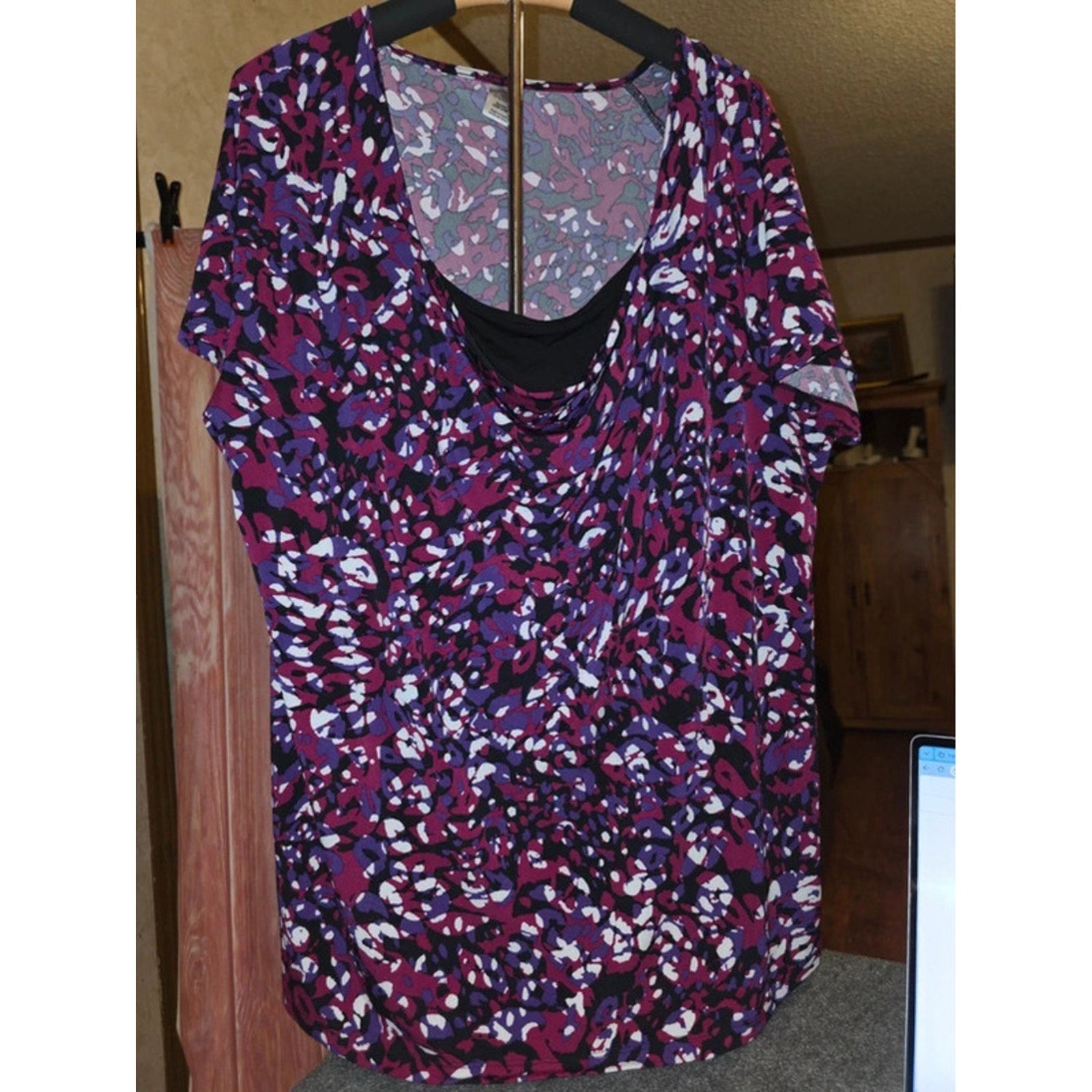 Women’s Plus Size 3X (22W-24W) Purple Abstract Mosaic Layered Cowl Neck Top