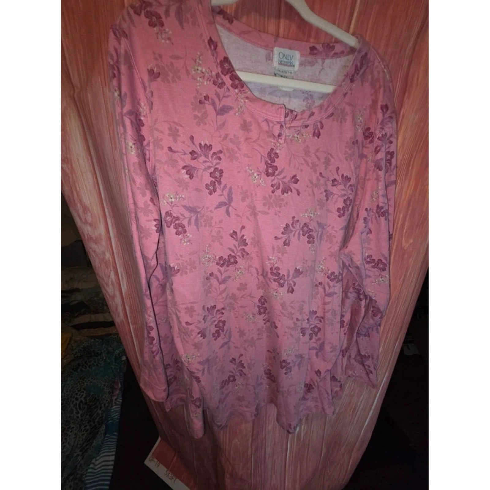 Only Necessities Vintage Pink Floral Long Sleeve HenleyTop 2X Plus