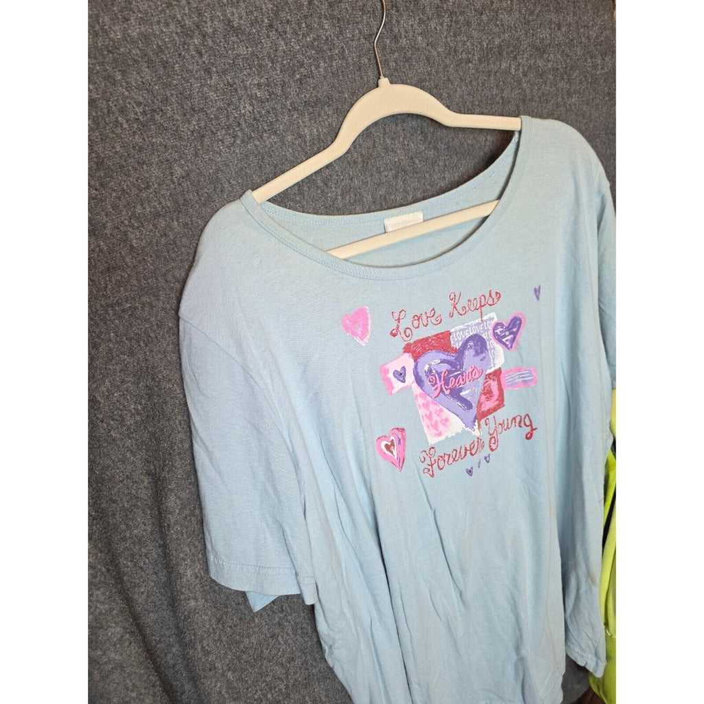 Fashion Bug Light Blue Graphic T-Shirt with Heart Design 3X