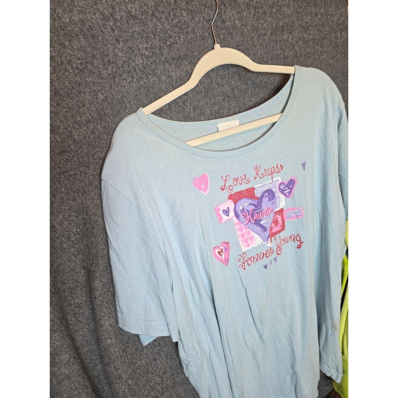 Fashion Bug Light Blue Graphic T-Shirt with Heart Design 3X