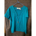 Worthington Woman 2X Turquoise Blue Embroidered Beaded Tie V-Neck Stretch Top