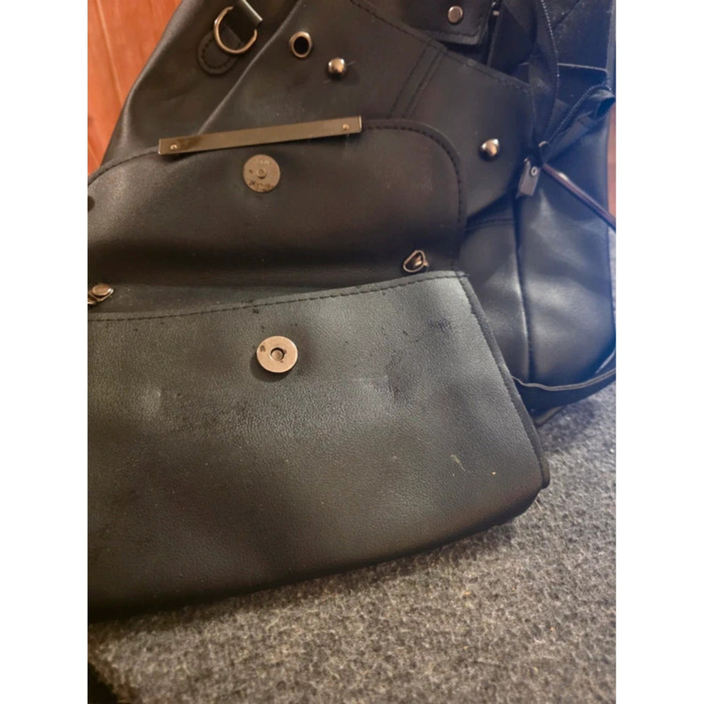 2 Pc Black Faux Leather Slouchy Bucket Shoulder Tote  & Matching Envelope Clutch