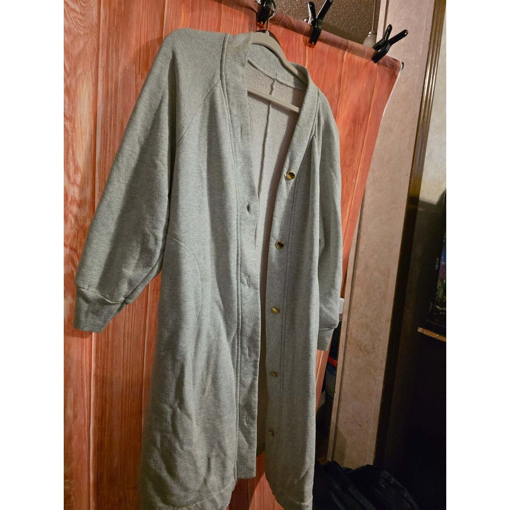 Unbranded Gray Sweatshirt Long Cardigan Duster with Gold Buttons