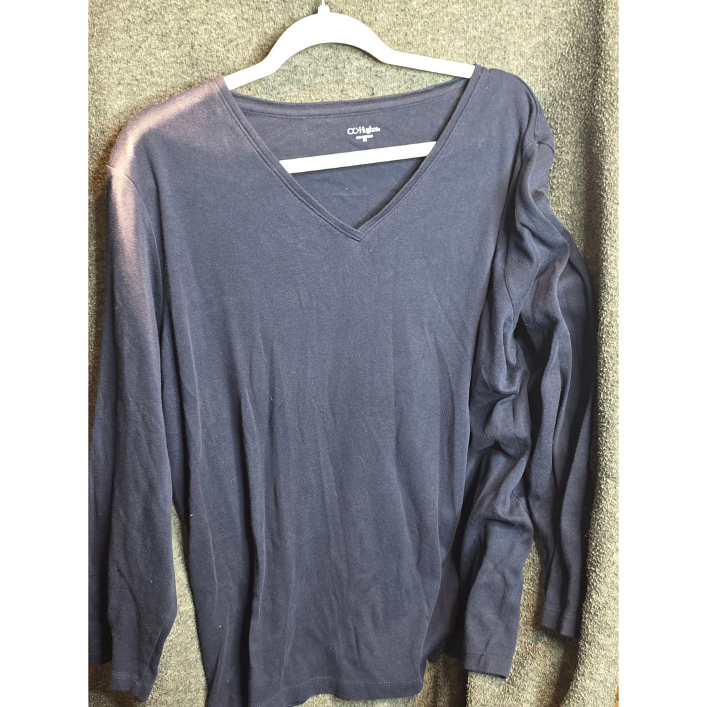 C.C. Hughes Navy Blue V-Neck Long Sleeve Top Size 1X - As-Is / Flawed
