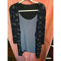 2-in-1 3X Layer Cardigan Top Abstract Swirl Dot Print Slate Blue Black Draped Tunic