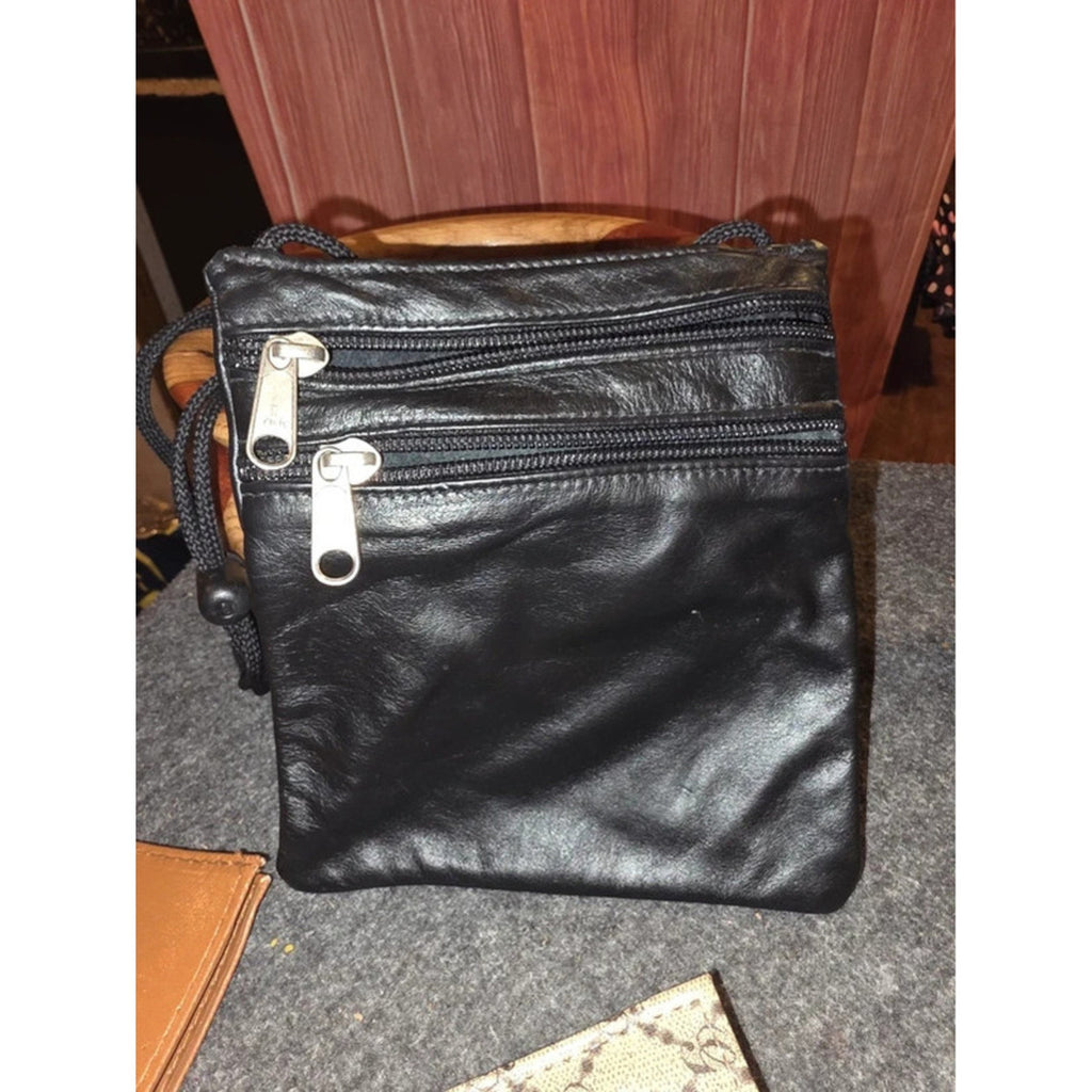 4 Pc Black Leather Crossbody Bag Checkbook Covers& Card Holder Wallet Set Travel