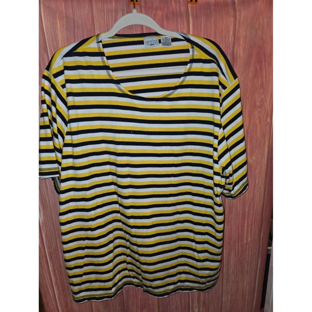 Carolina Colours Plus Striped Short Sleeve T-Shirt Yellow Navy White 26W 3X/4X