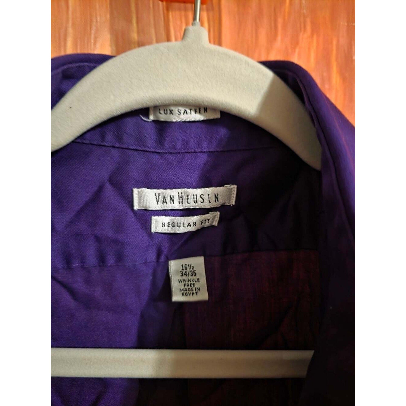 Van Heusen Lux Sateen Regular  Purple Dress Shirt Size 16.5 34/35