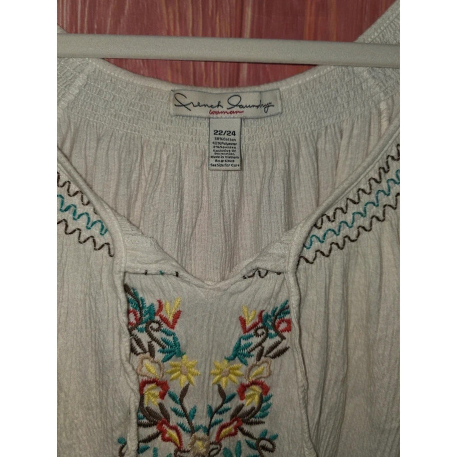 French Laundry Woman Cream Floral Embroidered Peasant Top 22/24 Plus