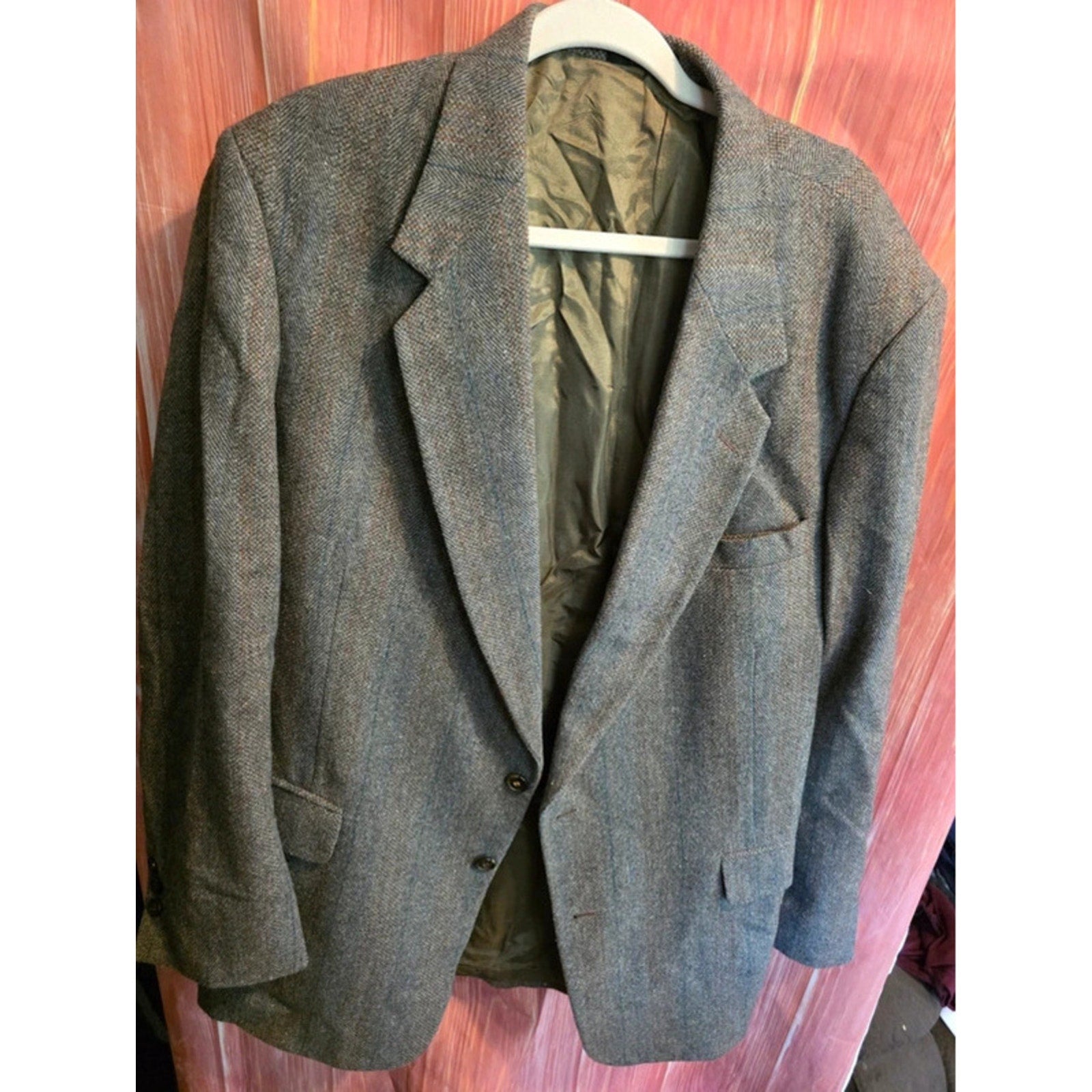 Vintage Towncraft Mens Herringbone Tweed Blazer Sport Coat Gray Plaid 2-Button