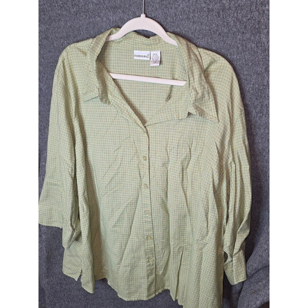 Fashion Bug Green Checkered Button-Up Shirt Size 30/32
