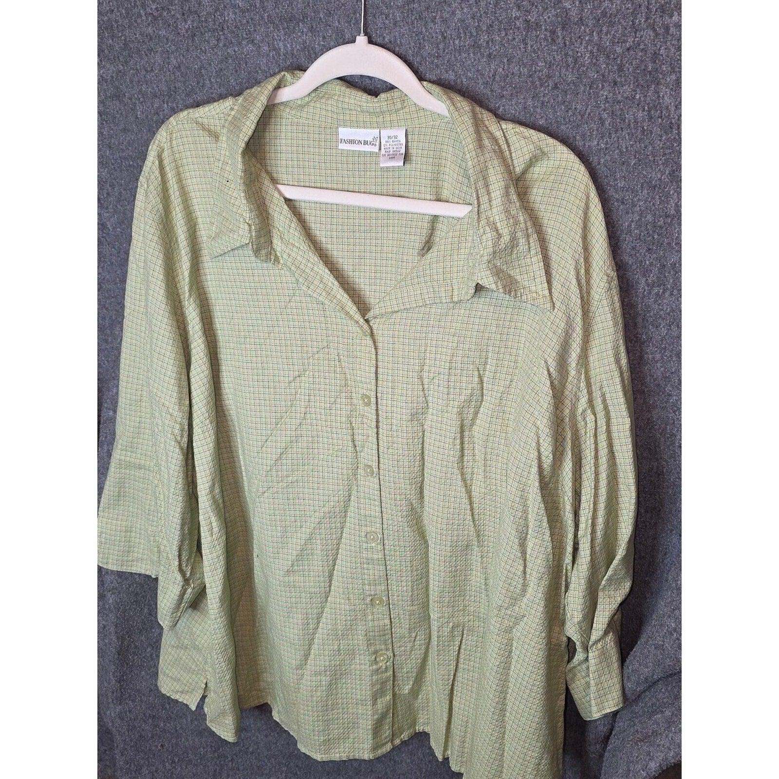 Fashion Bug Green Checkered Button-Up Shirt Size 30/32