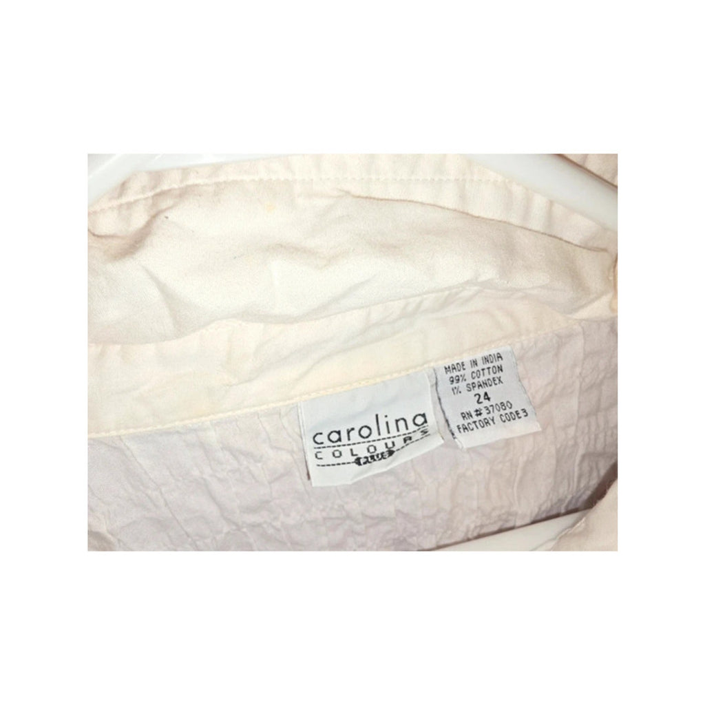 Carolina Colours White Crinkle Gauze Button Down Shirt Cotton Stretch Textured