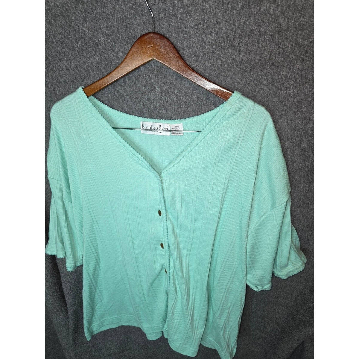 by design Mint Green Ribbed Button-Up Top Size 24