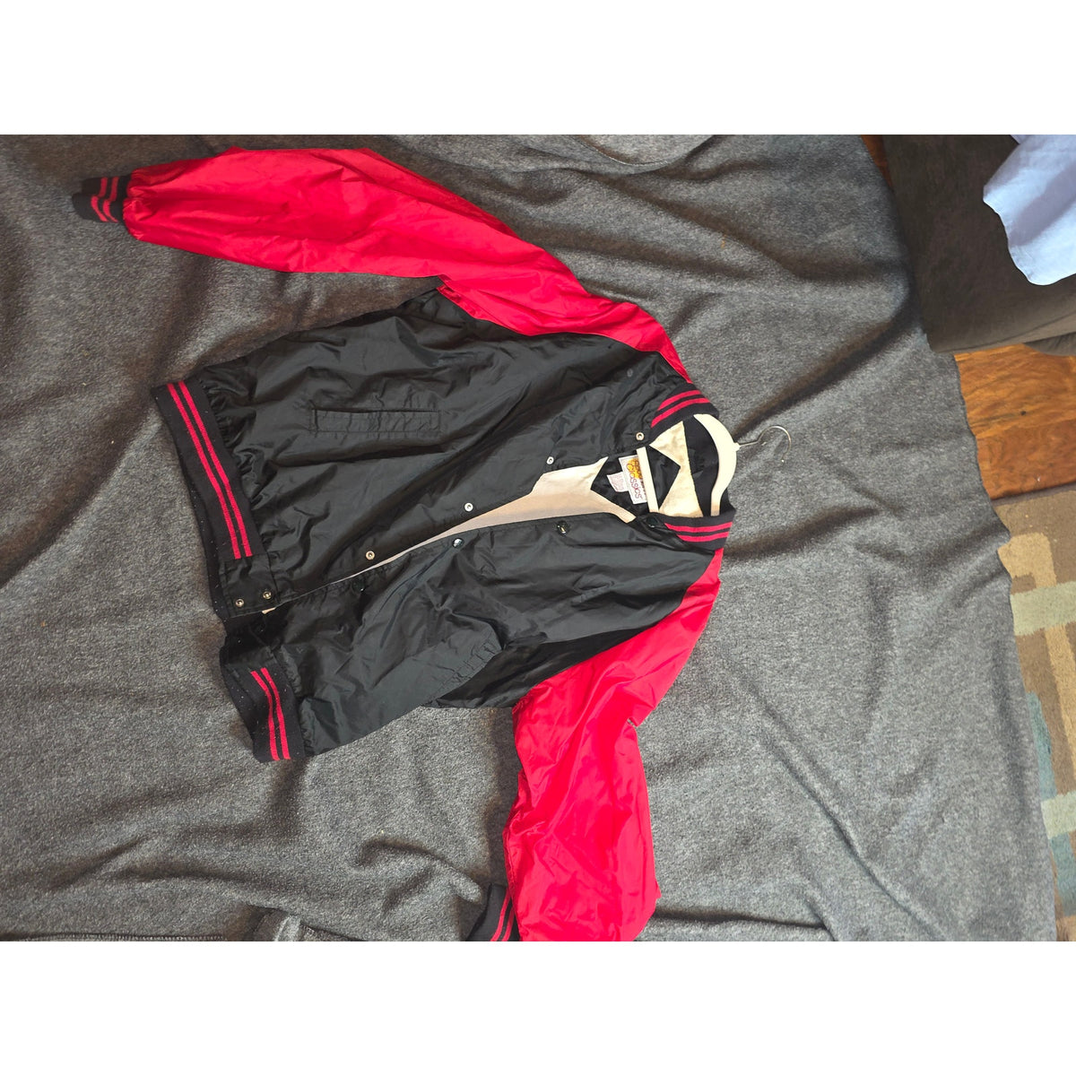 Vintage Russell Athletic Varsity Bomber Jacket XL Black Red Flannel Lined USA