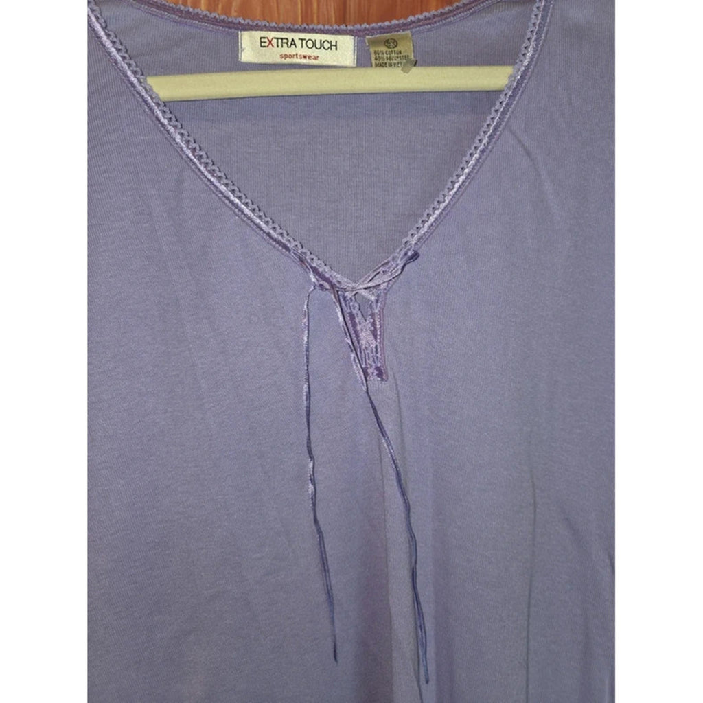 Extra Touch Sportswear Lavender Purple Ribbon Lace V-Neck Top 3X Plus