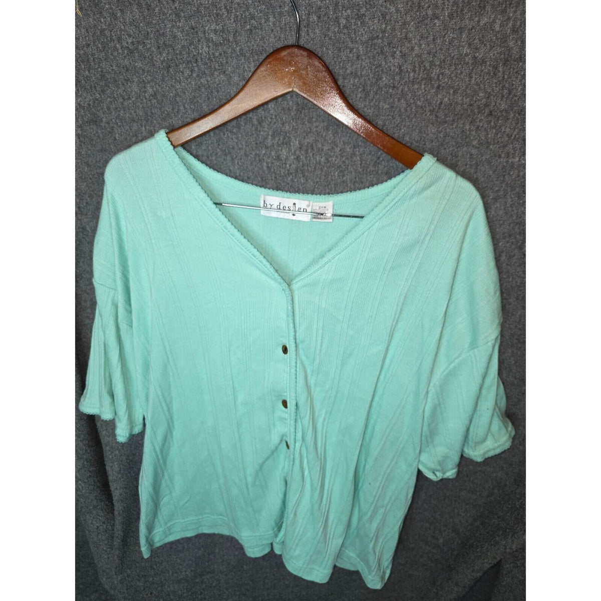 by design Mint Green Ribbed Button-Up Top Size 24