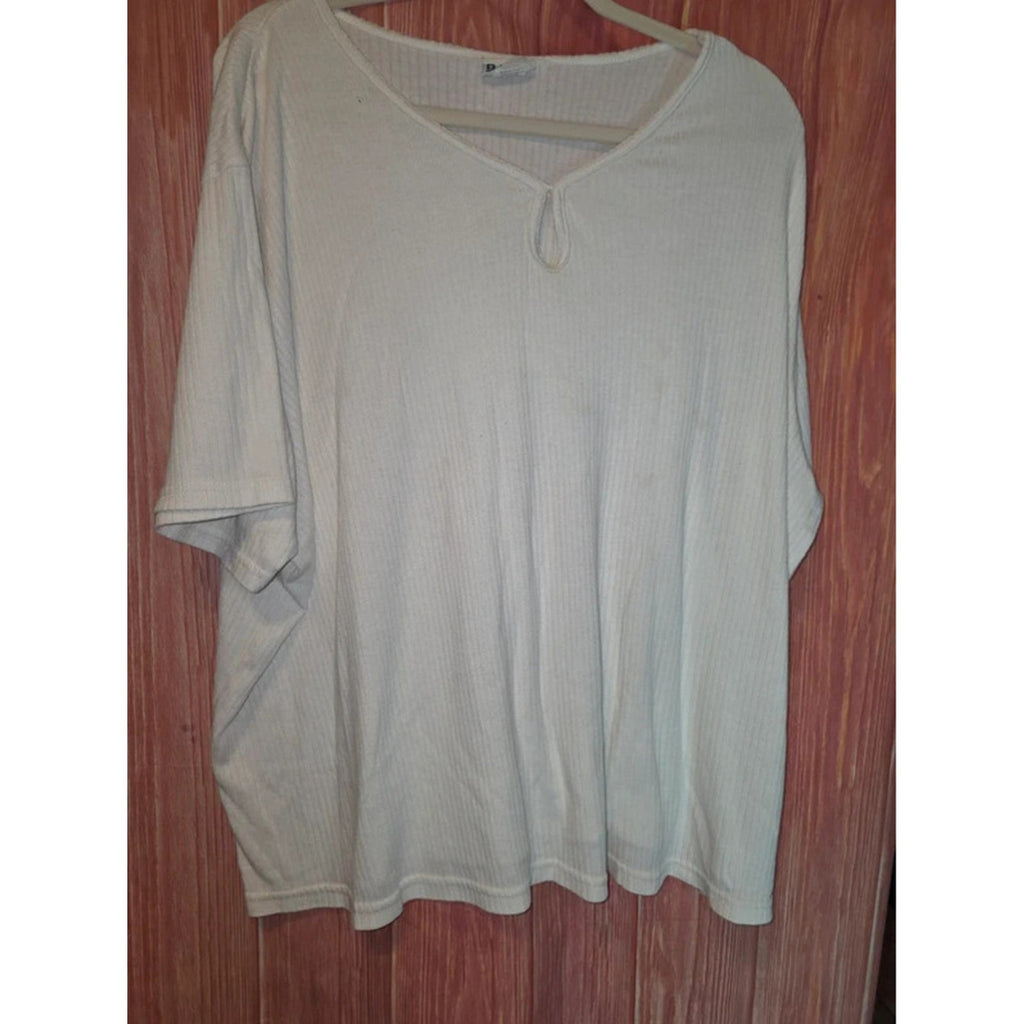 Basic Editions White Ribbed Keyhole V-Neck Short Sleeve Top Size 2X