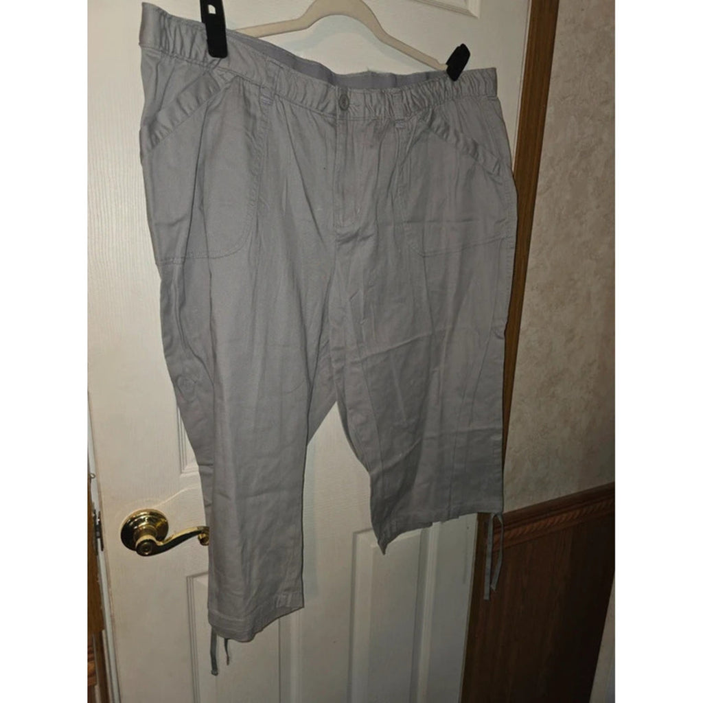 Cato Cargo Drawstring Hem Capri Pants 26W Light Gray Cropped