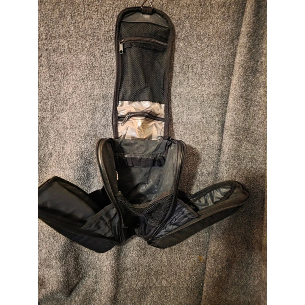 Hanging Travel Toiletry Bag Makeup Organizer Black Multiple Pockets Mirror Hook