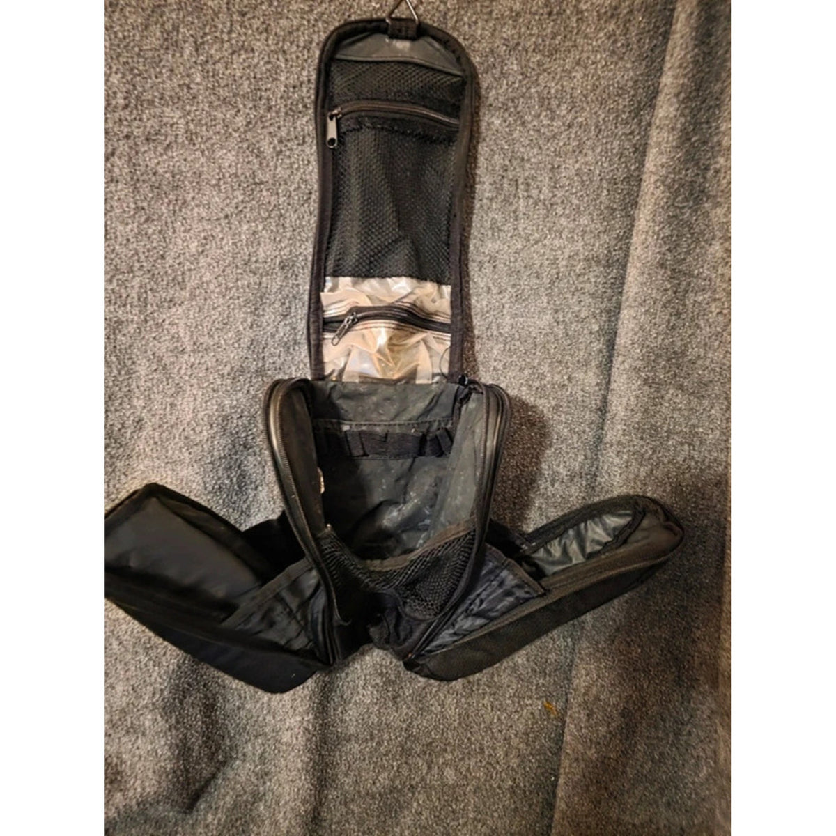 Hanging Travel Toiletry Bag Makeup Organizer Black Multiple Pockets Mirror Hook