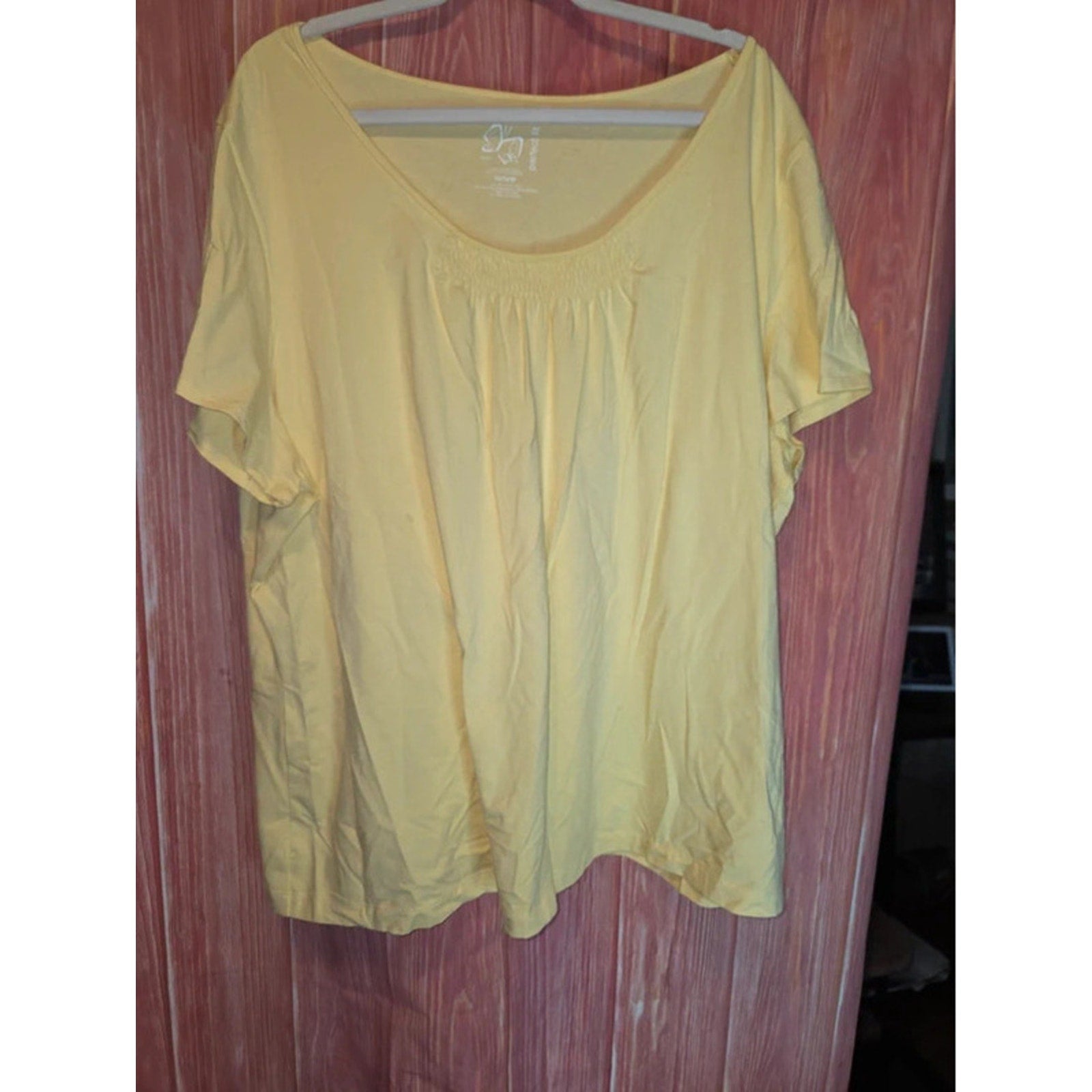 Fashion Bug Perfect Fit Butter Yellow Smocked Scoop Neck Top 30/32W Stretch