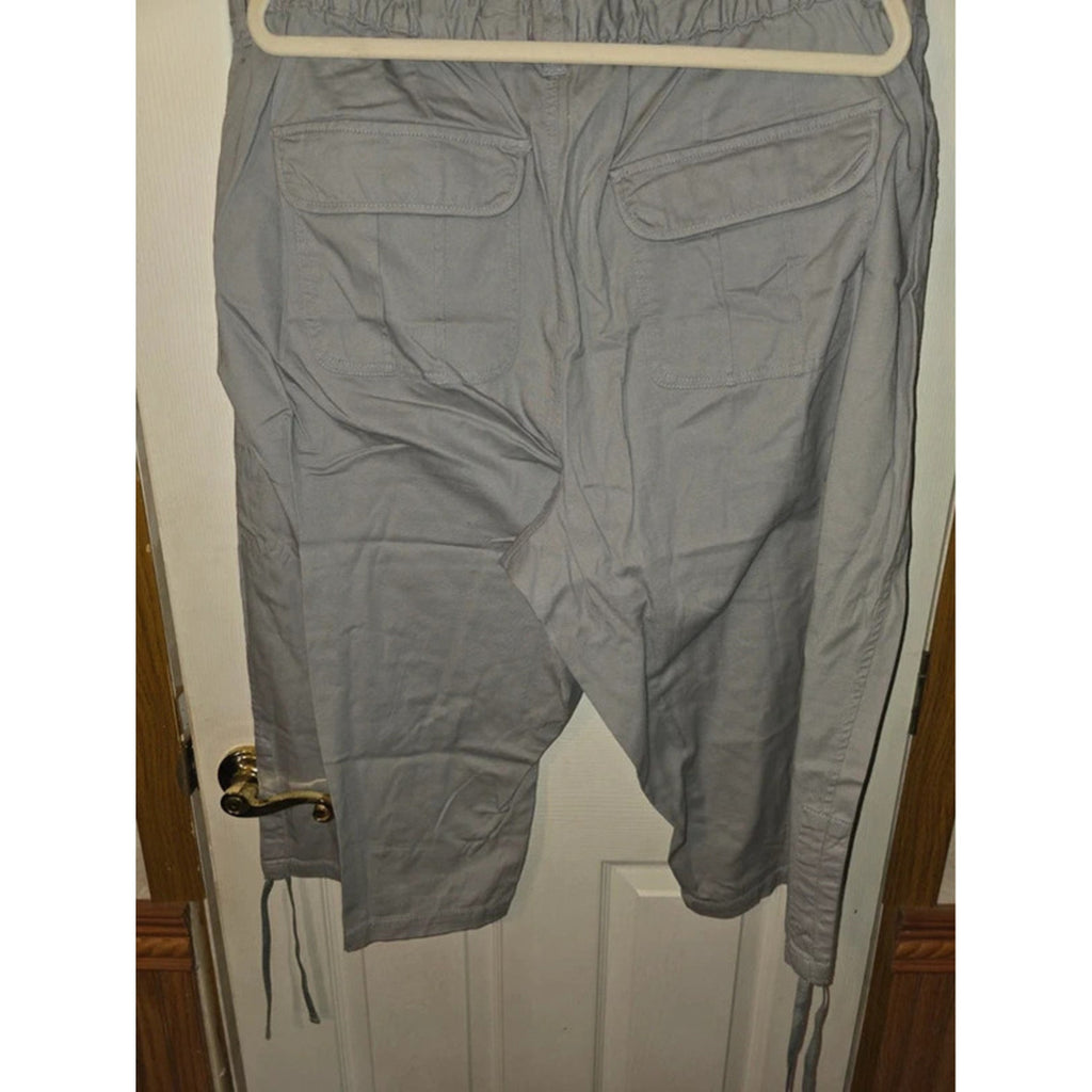 Cato Cargo Drawstring Hem Capri Pants 26W Light Gray Cropped