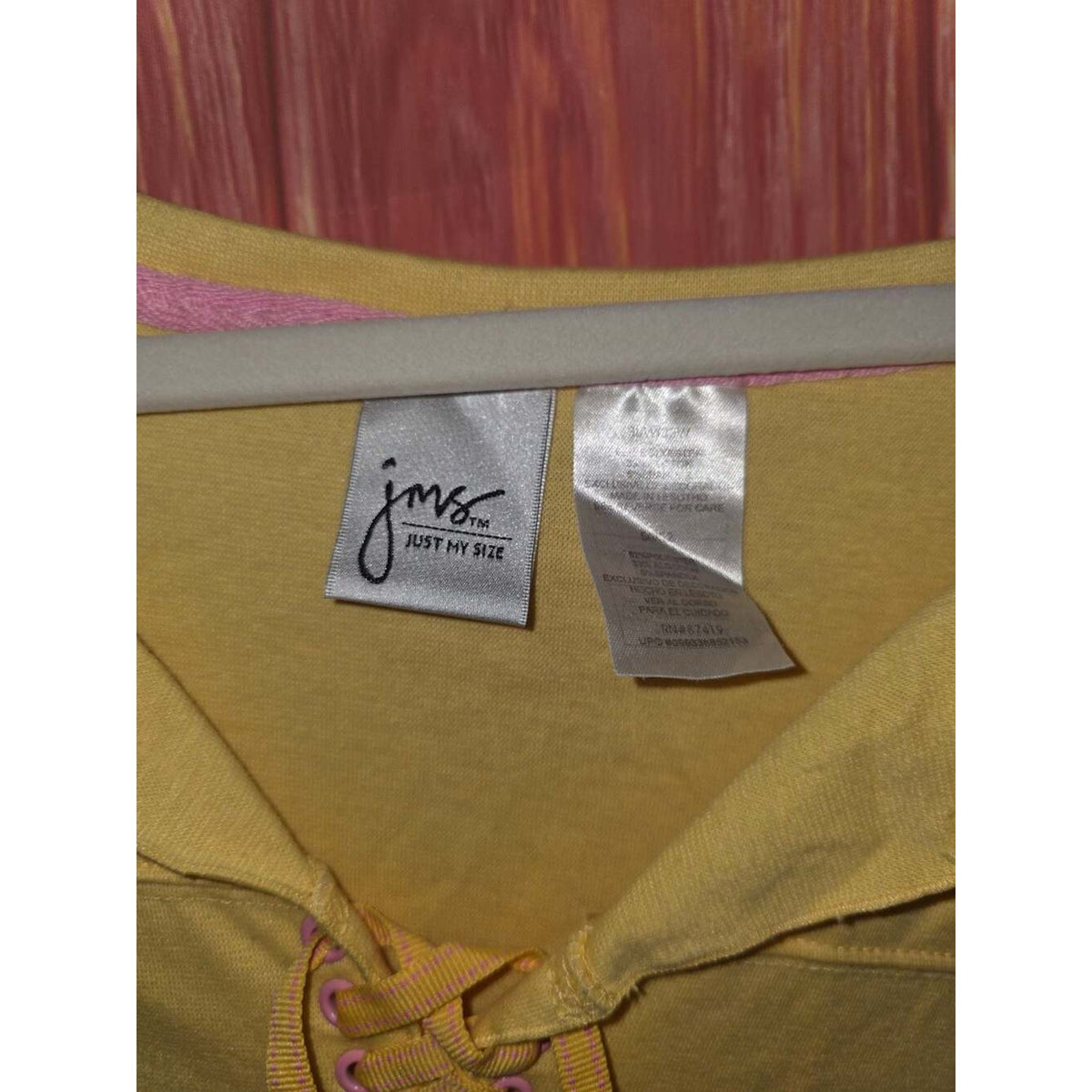Just My Size JMS Yellow Lace-Up V-Neck Short Sleeve Top Shirt