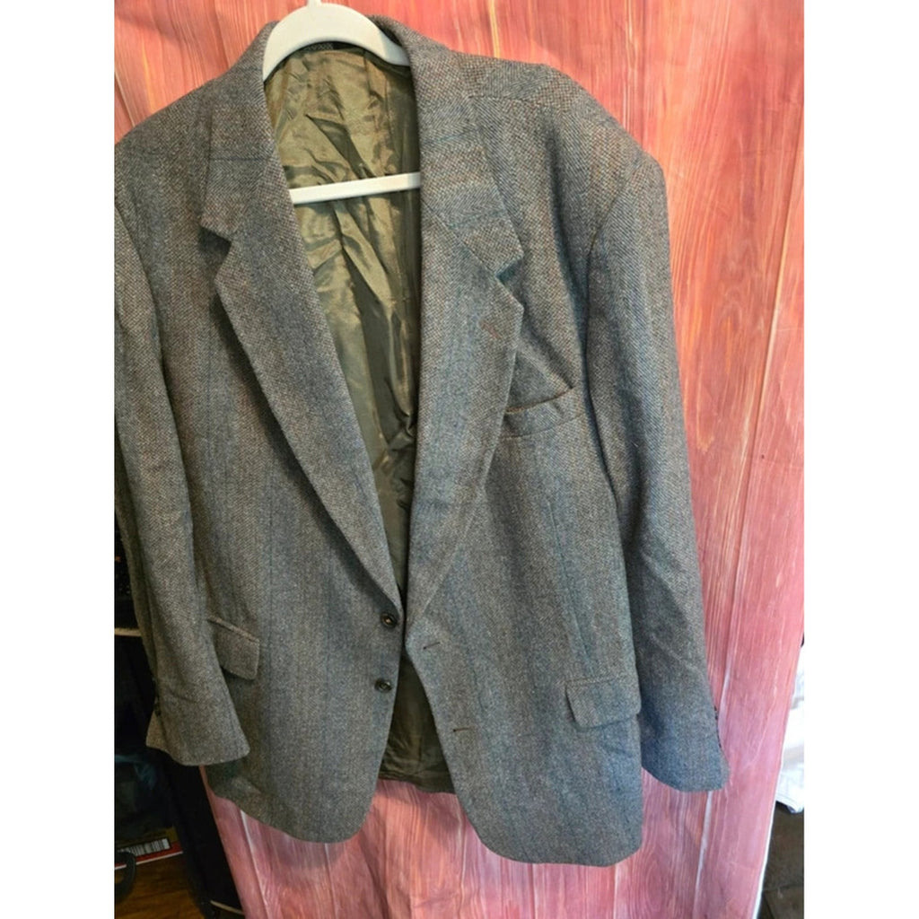 Vintage Towncraft Mens Herringbone Tweed Blazer Sport Coat Gray Plaid 2-Button