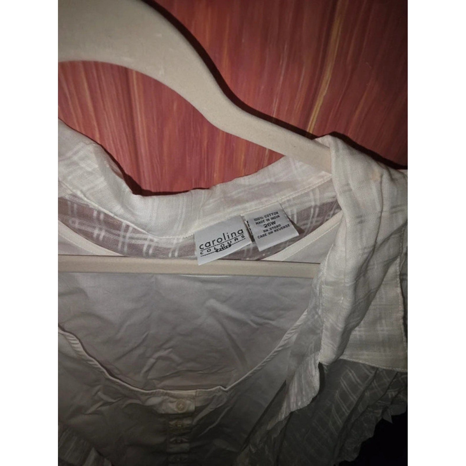 Carolina Colours Plus White Sheer Plaid Layered 2-in-1 Button Top 26W Cotton