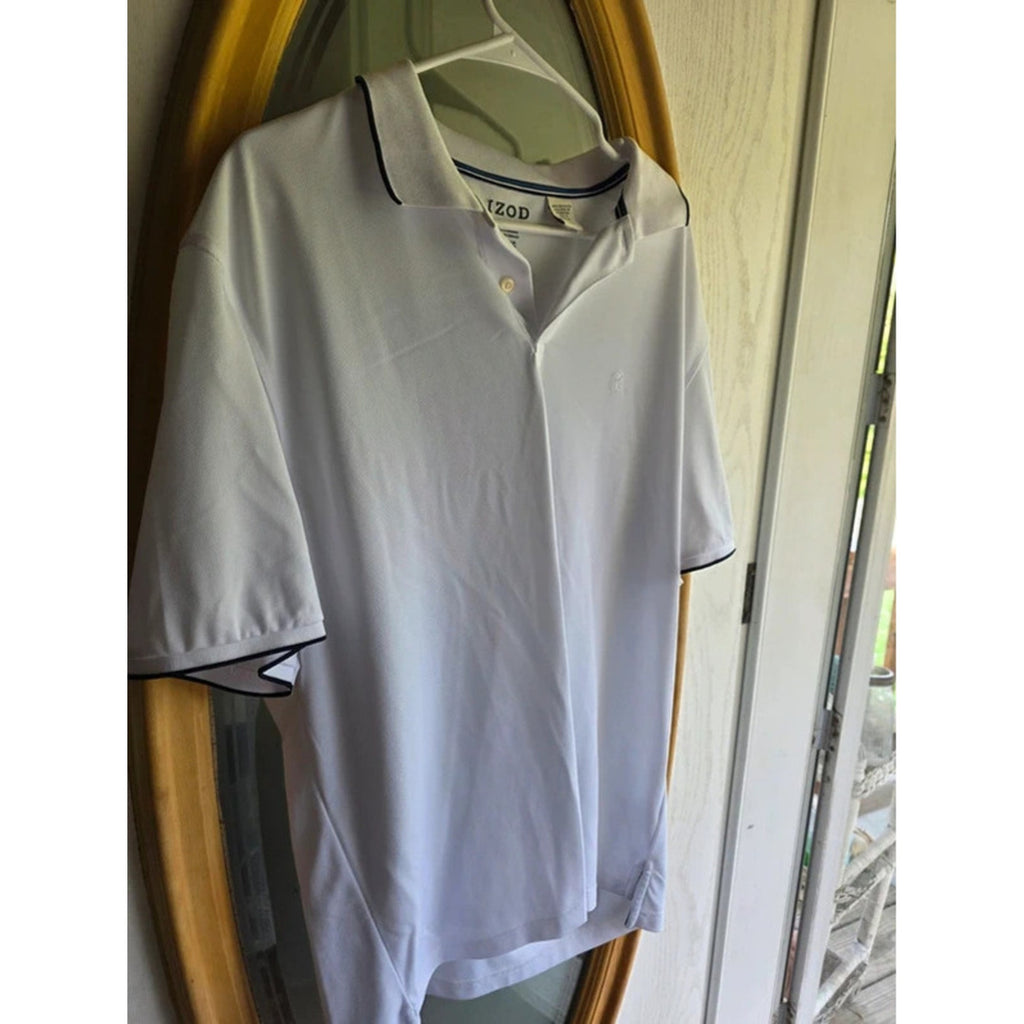 IZOD Performance Mens Size XL Solid White Golf Polo Tipped Collar Sleeve